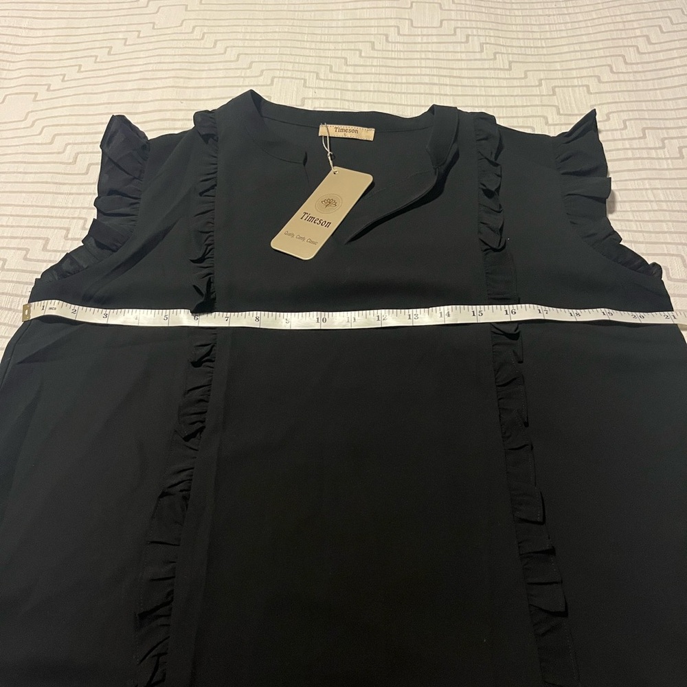 Timeson Black Ruffle-Trim Sleeveless Blouse - Picture 4 of 5
